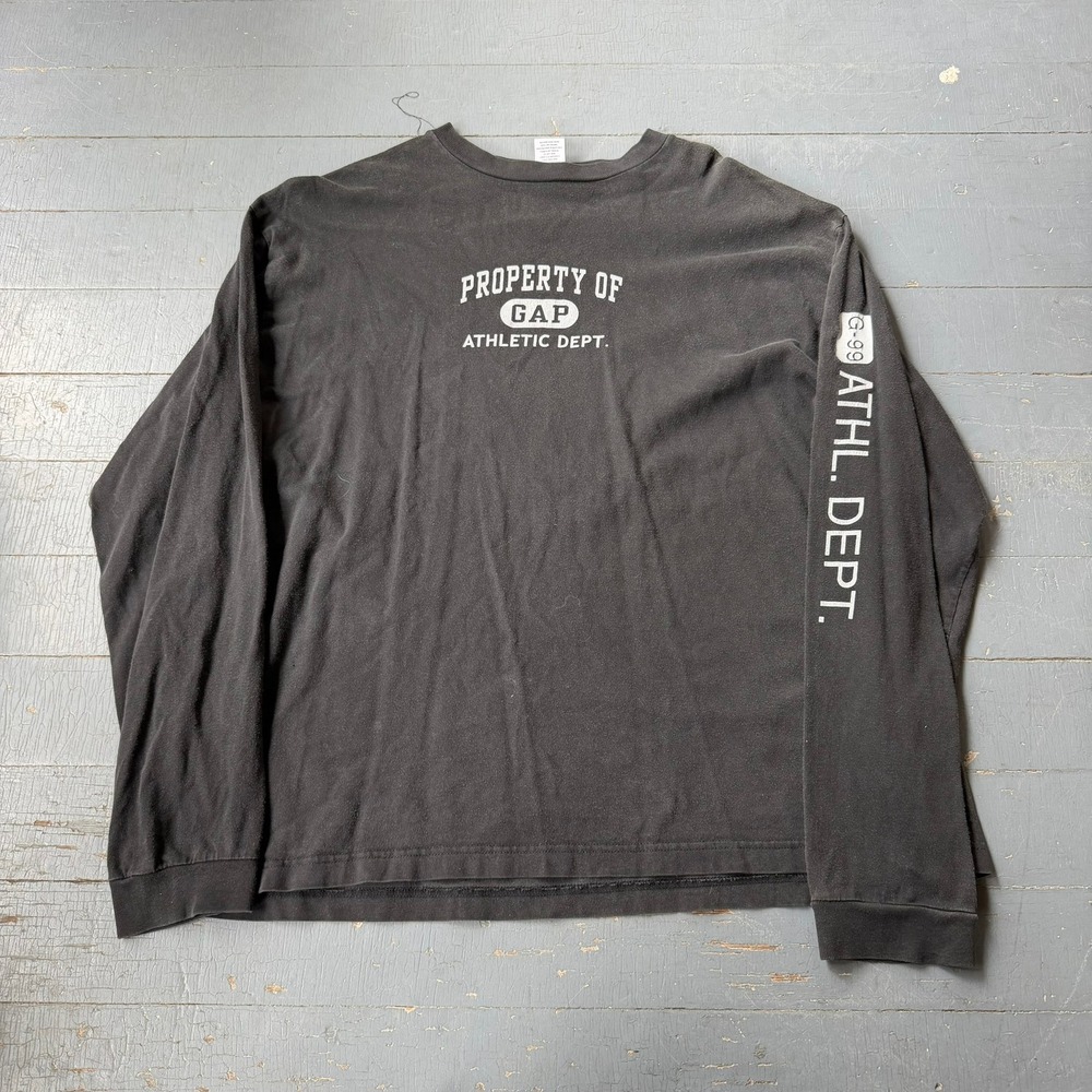 Gap Mens Long Sleeve Graphic T-Shirt Black Property of Gap Athletic Dept Medium